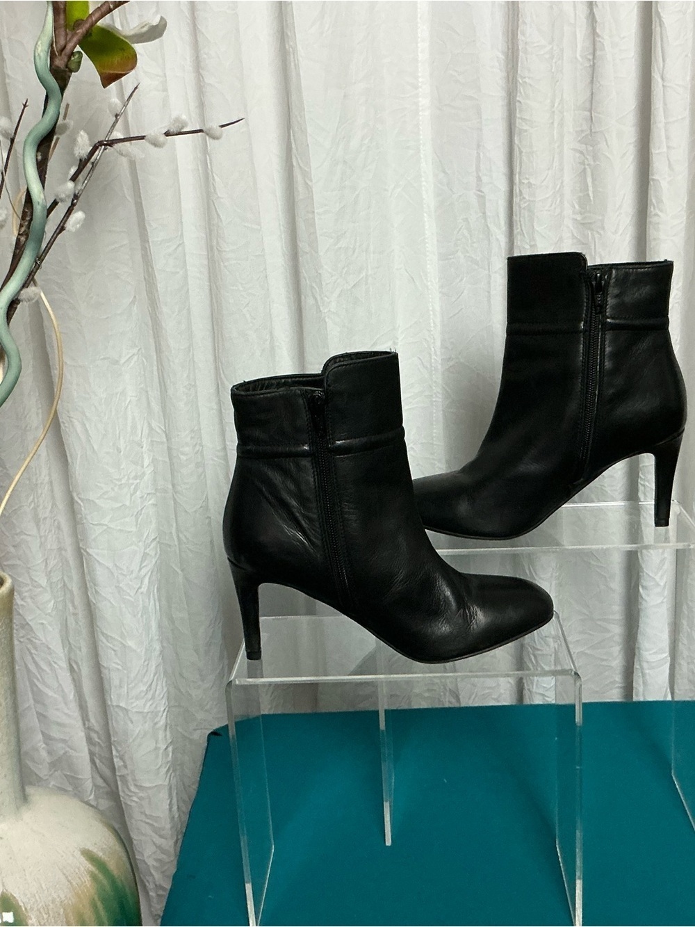 Lands END Black Ankle Boots with Slim Heel - Picture 3 of 10